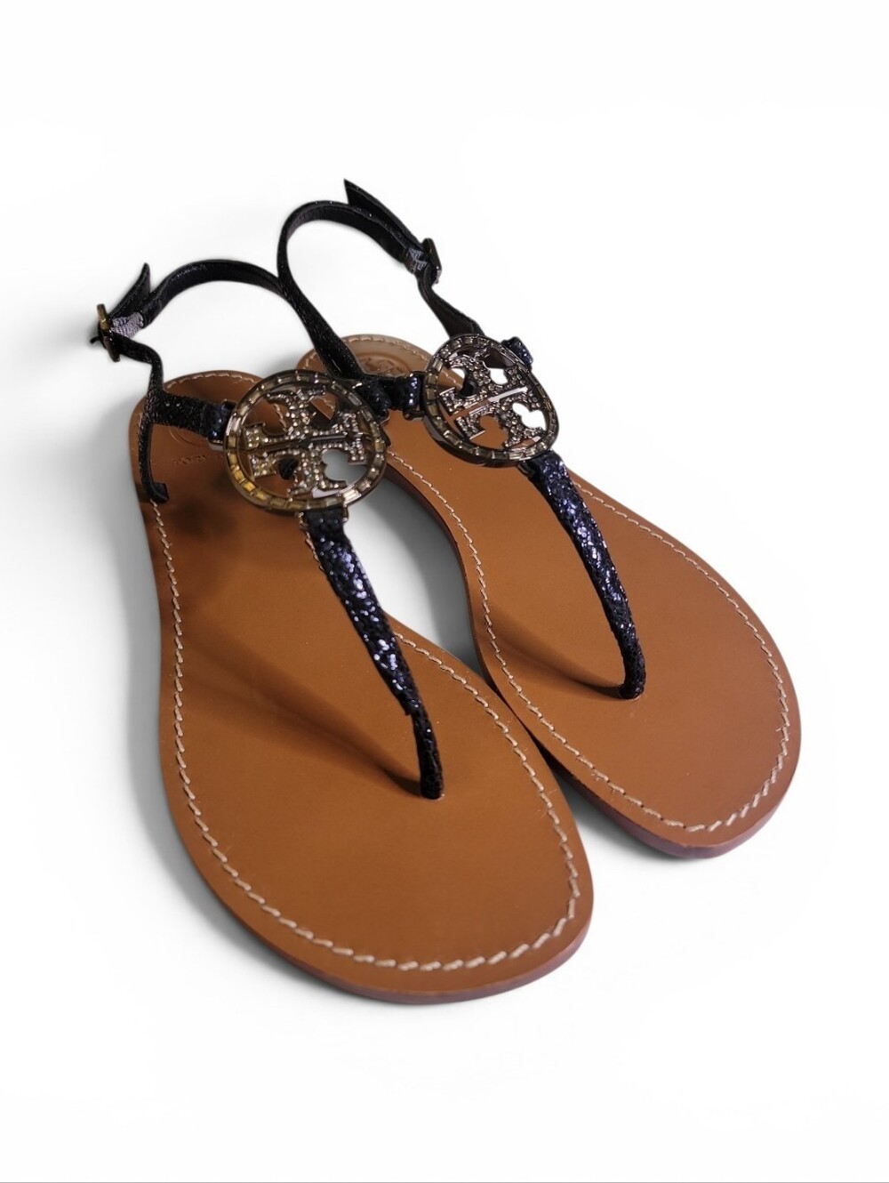 Tory Burch Women's Violet T-Strap With Embellished Logo Medallion.